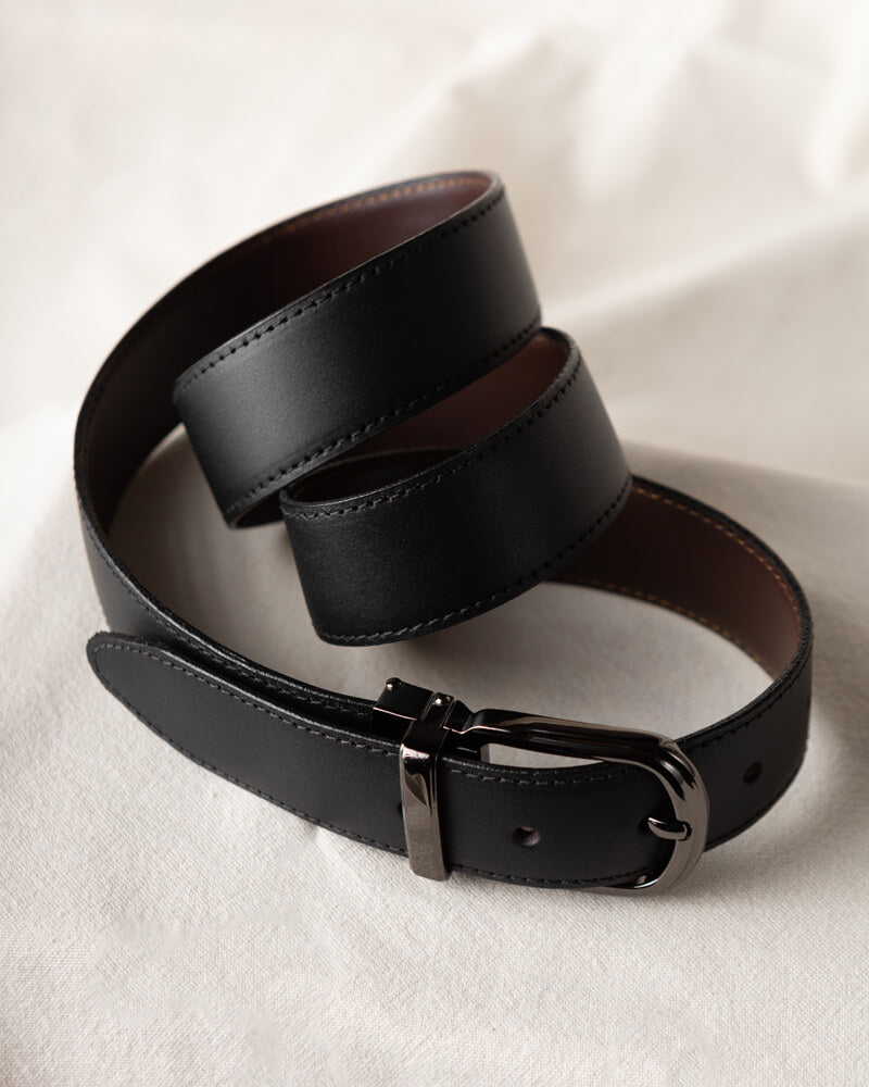 Cinturón negro piel reversible marron