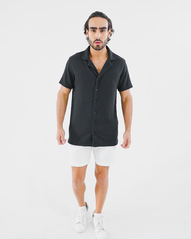 Camisa manga corta negro texturizada