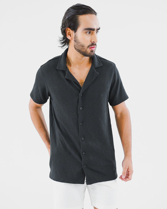 Camisa manga corta negro texturizada