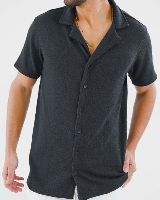 Camisa manga corta negro texturizada