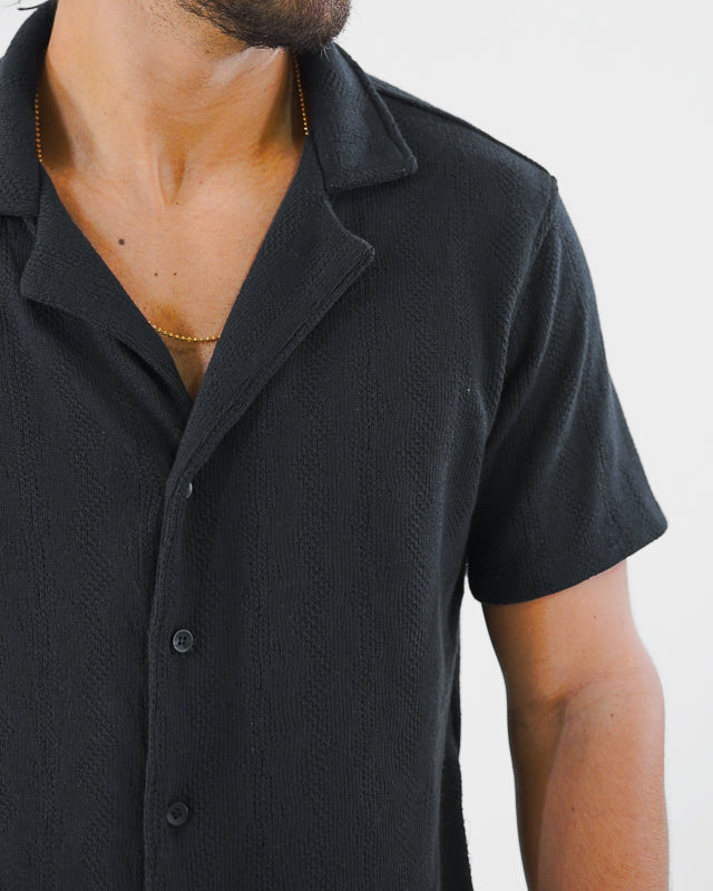 Camisa manga corta negro texturizada