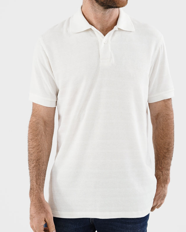 Camiseta polo manga corta blanca marfil texturizada