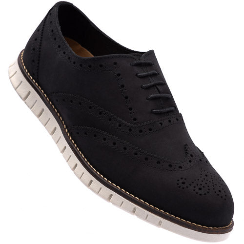 Wingtip Oxfords full brogue Negro Nubuck suela blanca