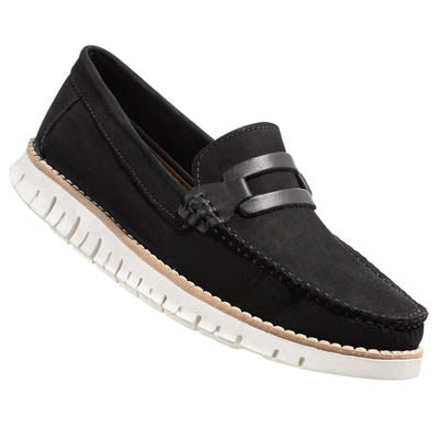 Zapato para hombre con taco tipo mocasin casual de hombre, super comodos, piel autentica negra, liviano, suela blanca, fabricado a mano en Santo Domingo, Republica Dominicana. Valetz La zapateria de los dominicanos.