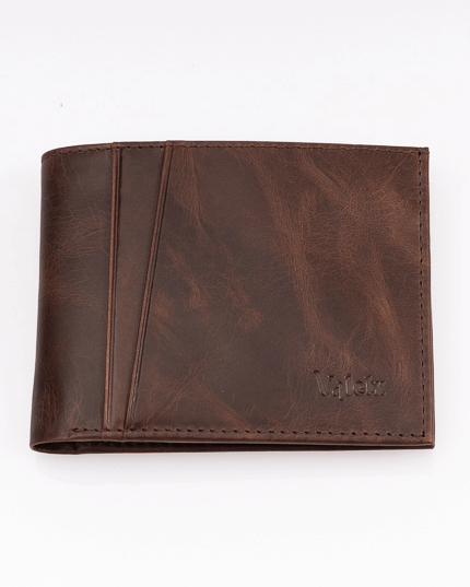 Cartera Bifold de Cuero Auténtico Café Clásico