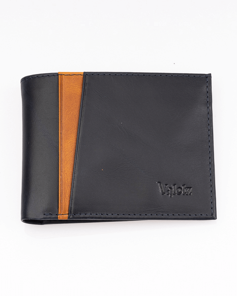 Cartera Bifold de Cuero Auténtico Azul Tan Refinado