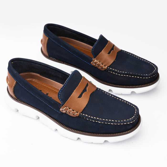 Mocasin azul nubuck + tan - Valetz Shoes - Zapato, mocasin