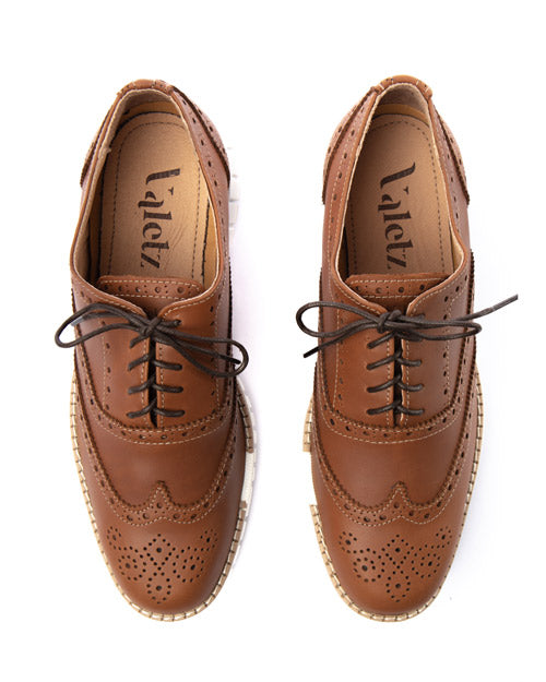 Oxford full brogue Wingtip marron liso - Valetz Shoes - Zapato